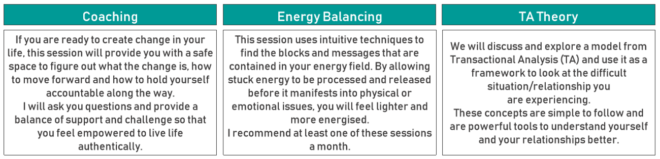 Kirsty Melmed Life Coach | 2018 Session Types